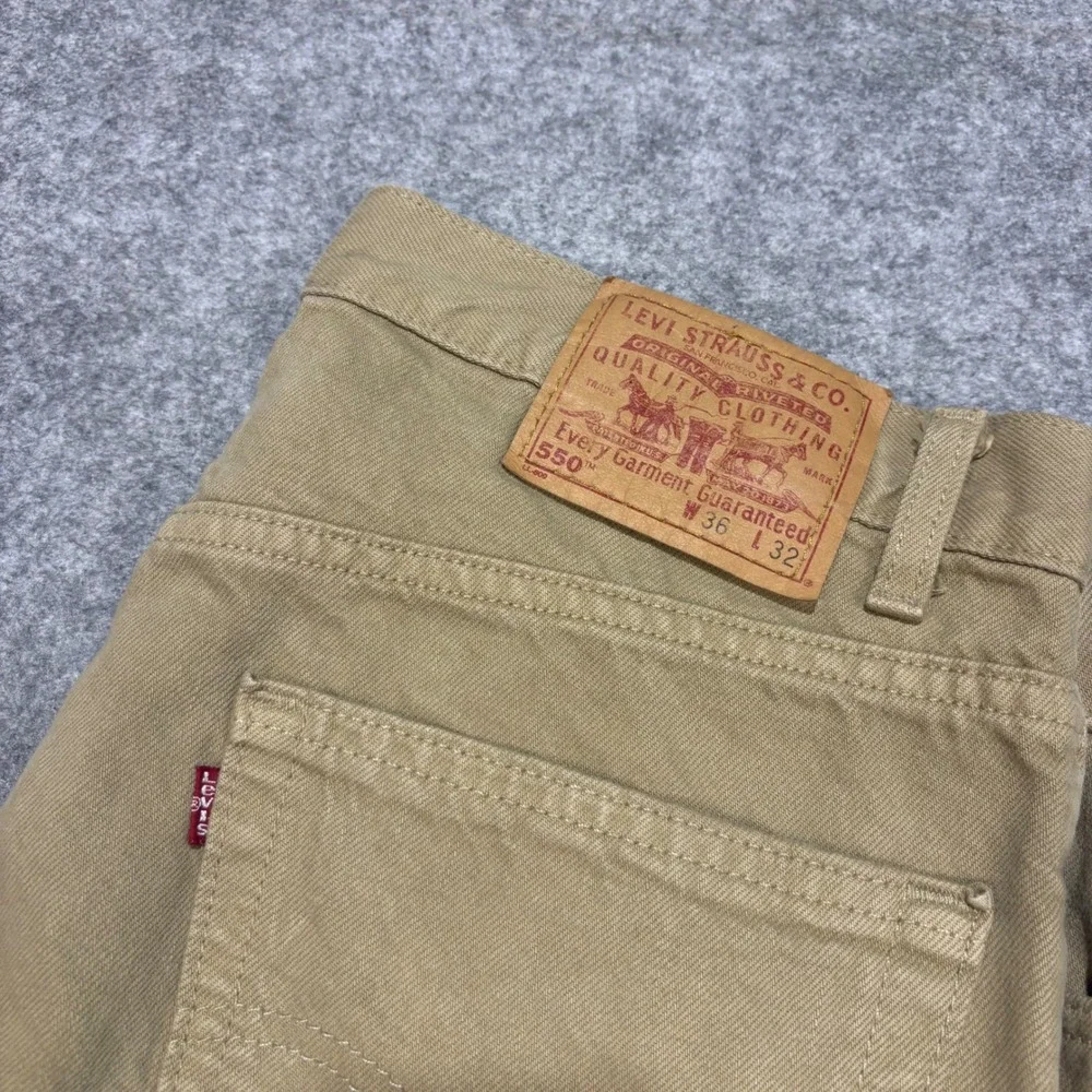 Levis 550 Relaxed Fit Pants Khaki Tan Mens 36x32 Made in USA Vintage Denim